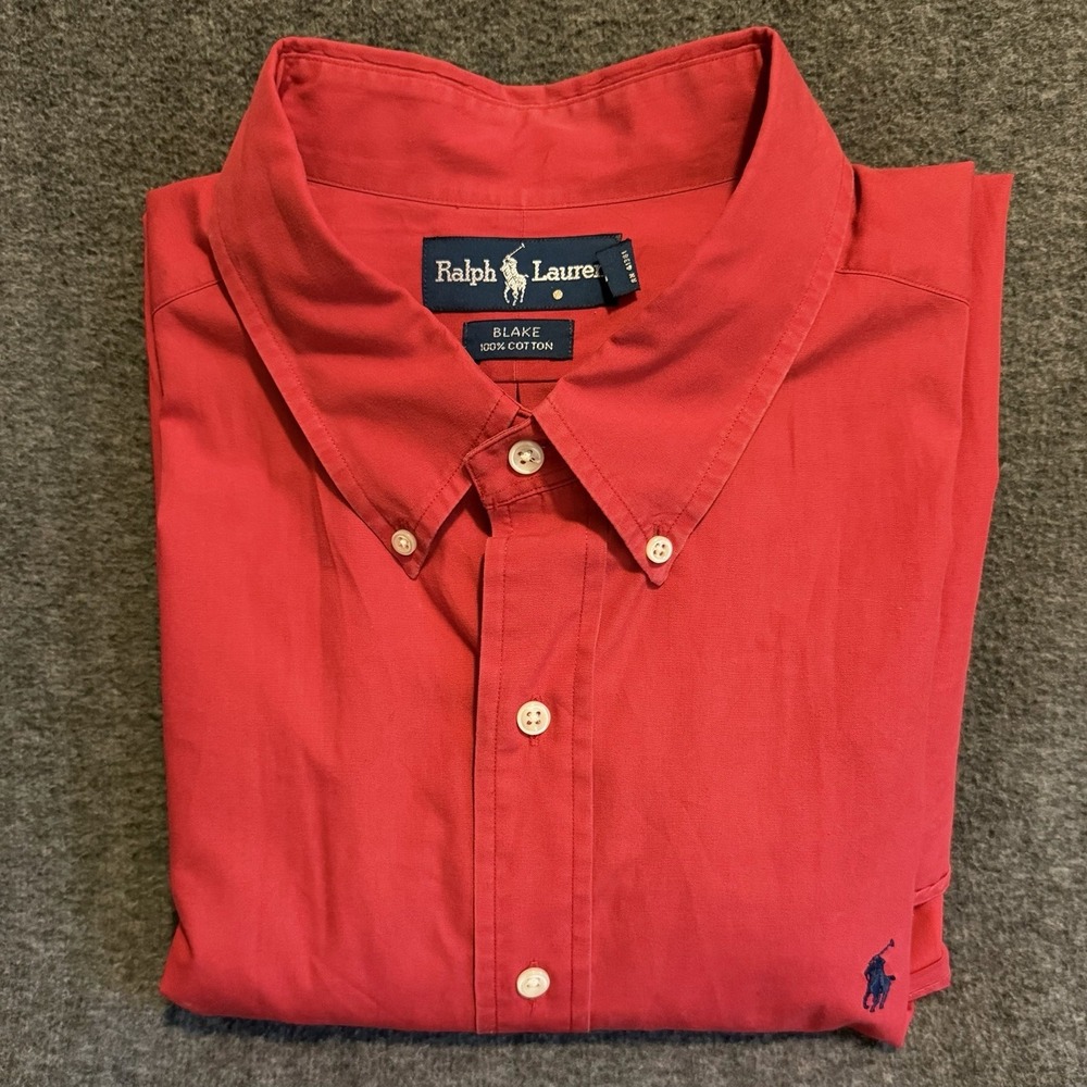 Polo Ralph Lauren Blake Short Sleeve‎ Red Men's Button Down Shirt XXL Preppy
